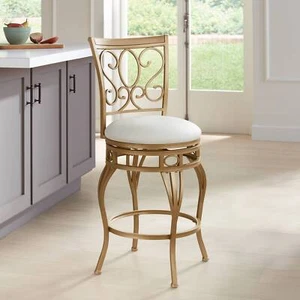 Trevi 26 1/4" White and Gold Metal Scroll Back Swivel Counter Stool - Picture 1 of 10