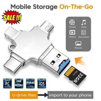4 in 1 USB3.0 TF Flash Drive OTG Photo Stick For iPhone iPad Android Card Reader - Image 1 of 4