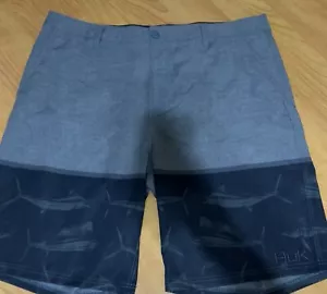 HUK Performance Fabrics Shorts Hybrid 38/10” Gray Marlin Cargo Fishing 144273 - Picture 1 of 12