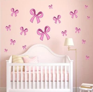 Pink Bows Girly Girl's bedroom wall art sticker kit decal graphic cute nursery - Picture 1 of 2
