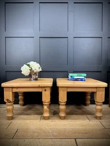 Vintage Pair Of Solid Pine Coffee Tables / Bedside Lamp Occasional Side Table - Picture 1 of 7