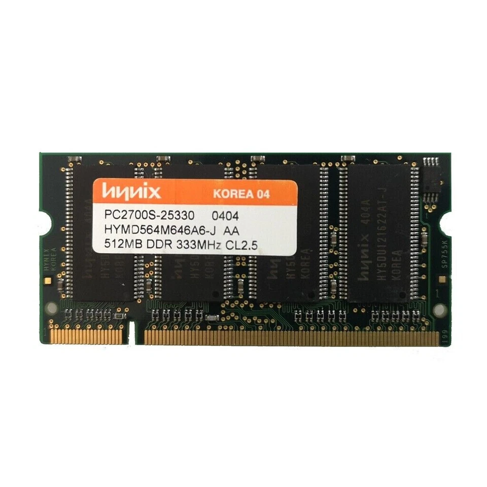 Hynix 512MB PC2700S-25330 So-DIMM 333 MHz DDR Laptop Memory RAM 200-PIN - Image 1 of 2