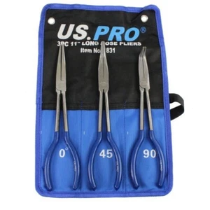 US PRO Tools Long Nose Pliers 0,45,90 Degree offsets 11" 275mm 3PC 1831 - Picture 1 of 5