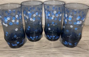 Set Of 4Vintage Libbey “Strawflower Blue” 5.5” Tall 12 Oz Flat Tumblers - Picture 1 of 4