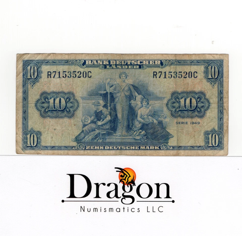 West German 10 Mark Note 1949 Bank deutscher Länder - 2. Series CIRCULATED - Image 1 of 2