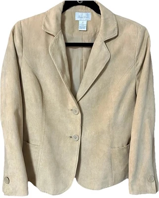 Chaqueta Studio Works Petite Mujer Beige Tostado Marrón Ultra Gamuza Abrigo Abotonado 8P Foto 1 de 3