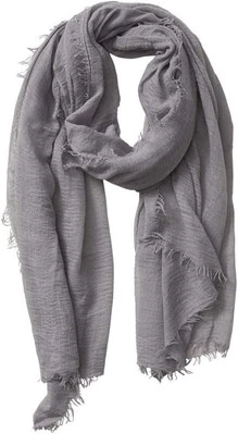 Cotton Blend Crinkle Vintage Soft Scarf with Fringed Edges,linen Grey - Image 1 of 4