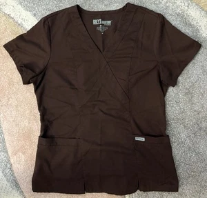 Grey’s Anatomy Barco Kim Princess Mock Wrap Scrub Top Sz M Brown - FREE SHIPPING - Picture 1 of 5