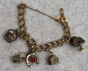 Vintage MONET goldfarbenes Bettelarmband Gelenk SANTA Sterling HUFEISEN + *LESEN* - Bild 1 von 7