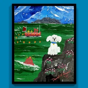 Pintura al óleo escocesa original de la Guardia Costera del perro maltés David R Howard 7" X 5" - Imagen 1 de 3