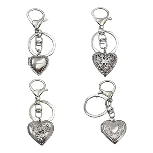 Elegant Silver Plated Heart Keychain With Intricate Floral For Gifts Travel - Picture 1 of 12