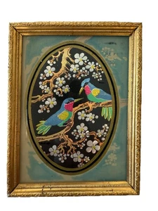 Arte en papel aluminio miniatura vintage aves marco de latón 1939 arte de pared asiático - Imagen 1 de 10