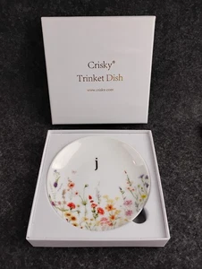 Crisky Trinket Dish w Gift Box Ceramic Flower INITIAL "J" - Picture 1 of 5