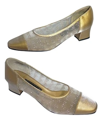 J Renee Vintage Tacones Dorados Bordados Para Mujer Talla 11 W Boda Formal Foto 1 de 4