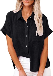 Camicia Donna Nera Camicia Casual in Lino E Cotone Camicia Donna Elegante Curvy  - Foto 1 di 12
