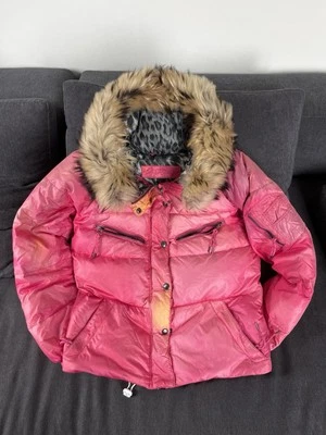 Chaqueta de esquí acolchada rosa degradada cuello piel jet set talla 4 Foto 1 de 4