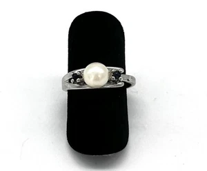 925/- Silber Ring, Perle, Saphire, rund, Muster, Gr. 54, Sterlingsilber - Bild 1 von 3