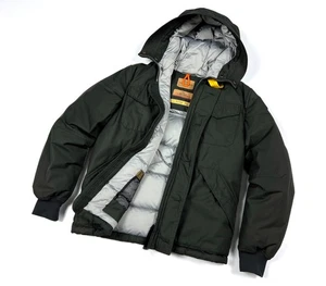 Auth Men's PARAJUMPERS Logo Green Down Puffer Hooded Casual Jacket Size S/M - Picture 1 of 16