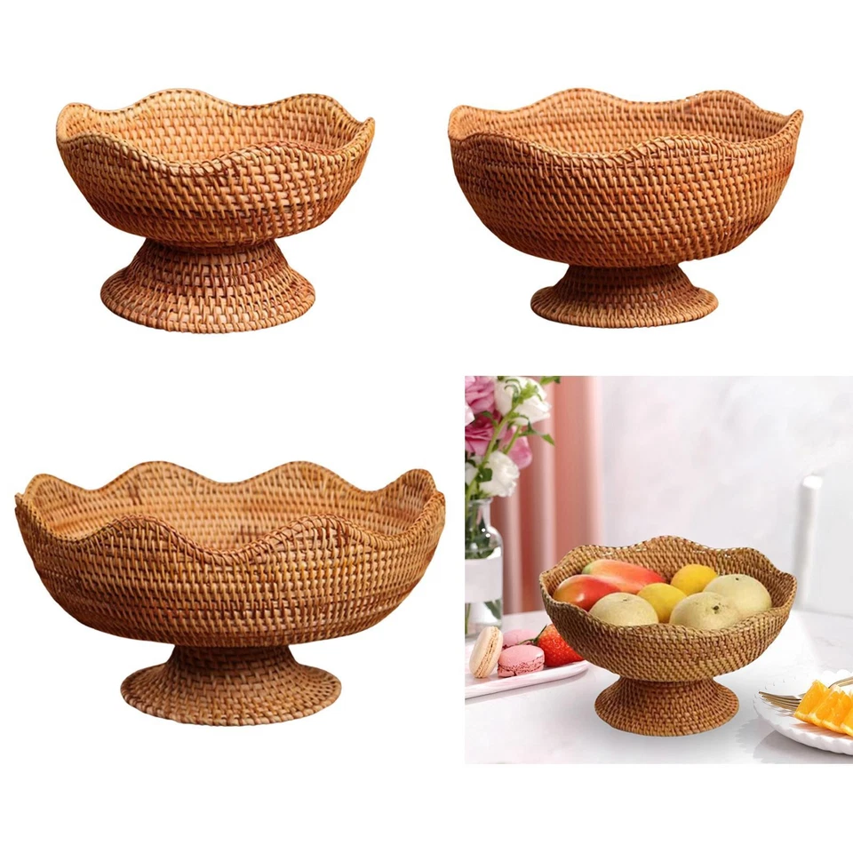 Rattan-Obstschale, Servierkorb für Lebensmittel, Snacks, Obstkorb mit Füßen, - Bild 1 von 1
