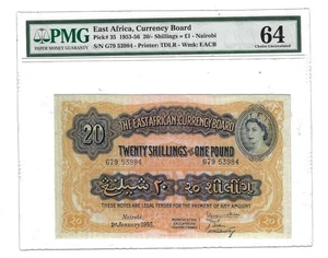 64 PMG 2 Shillings 1955 East Africa Banknote # 35 - Picture 1 of 4