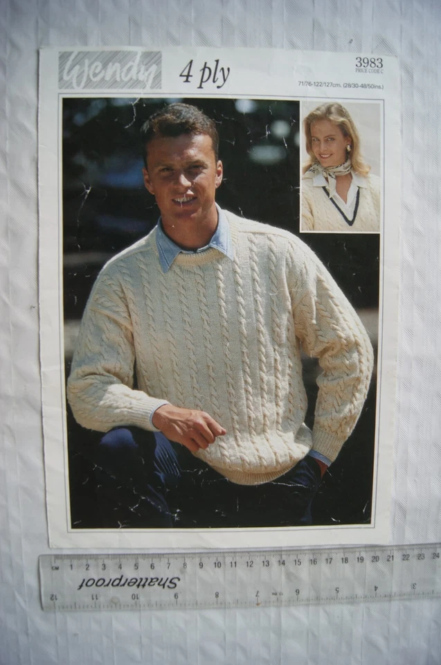Vintage: Wendy 3983 his & hers cable sweaters, 4 ply, 28-50 inch, 71-127 cm - Image 1 of 1