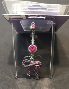 Belly Button Ring Pink Bow Stainless Steel 14 Gauge - Picture 1 of 2