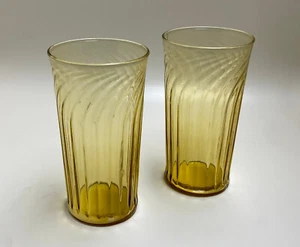 Fluted Amber Drinking Glasses Lot of 2 - Picture 1 of 5