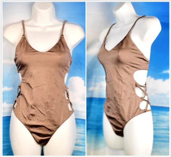 BILLABONG Womans One Piece TAUPE Cut Out Sides Adjustable Straps size Sm - Image 1 of 4