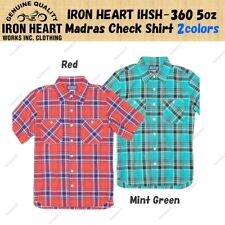 IRON HEART IHSH-360 5oz Madras Check Short Sleeve Shirt Red Green Size XS-XXXL