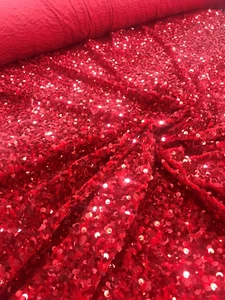 Red Stretch Velvet with All Over Red Sequins, 54/55", Clothing & Apparels, Decor - Picture 1 of 6