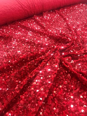 Red Stretch Velvet with All Over Red Sequins, 54/55", Clothing & Apparels, Decor - Image 1 of 4