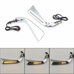 8mm Chrome Sickle Rearview Side Mirror W/ LED Flowing Water Turn Signal Light - Picture 1 of 8