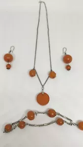 Antique vintage amber set: pendant, earrings, bracelet. - Picture 1 of 6