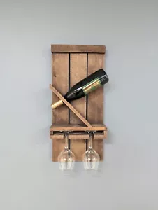 Weinregal zur Wandhalterung aus Holz - Amish Made 1 Flaschenhalter mit Glasaufhänger - Bild 1 von 13