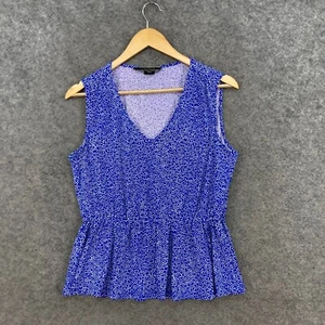 Basque Womens Top Size 12 Blue Petite Sleeveless V-Neck Stretch 16716 - Picture 1 of 12