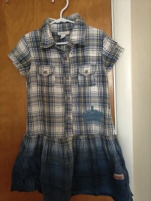 NAARTJIE Girls Blue Green Plaid Dip Dye CROWN RUFFLE DRESS Drop Waist Bling Sz 6 - Image 1 of 4