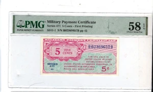 Series 471 USA 5 Cents MPC Military Payment Certificate PMG 58 EPQ - Picture 1 of 2