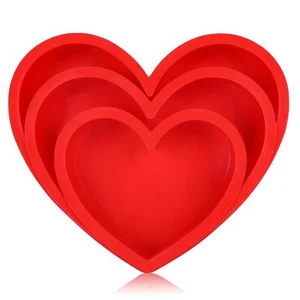 3 Pcs Silicone Heart Shaped Cake Pans Set 6 Inch 8 Inch 10 Inch Heart Cake Pa... - Picture 1 of 7
