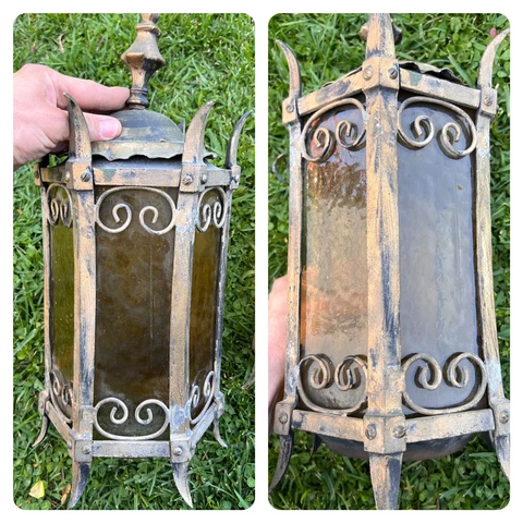 2 Antique Vtg 1920s 1930s Gothic Church Light Lamp Fixture Lantern Style Metal Cover