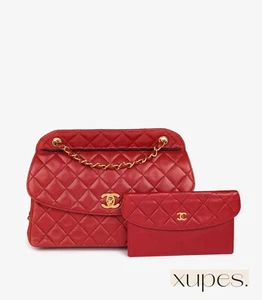 Chanel Tasche rot gesteppt Lammleder Vintage Medium klassisch Single Flap mit Beutel - Bild 1 von 11