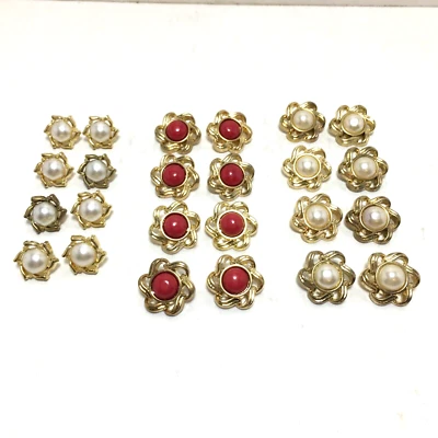 Shank craft buttons 3 sets 8 each flowers gold w/ white or coral color centers - Image 1 of 4