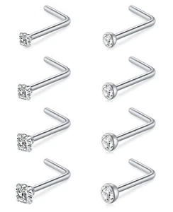MODRSA Nose Studs 18g & 20g - L-Shaped Surgical Stainless Steel Diamond Studs... - Picture 1 of 8