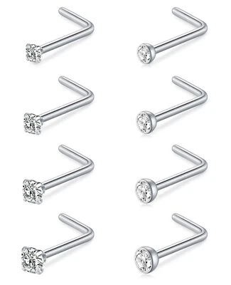 Tachuelas para nariz MODRSA 18 g y 20 g - Tachuelas de diamante quirúrgicas de acero inoxidable en forma de L... Foto 1 de 4