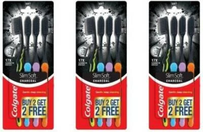(Pack of -12) Colgate Slim Soft Charcoal Toothbrush Deep Cleaning Soft Bristle  - Image 1 of 4