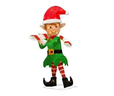 Winter Wonder Elf With Candy Cane 38 in Outdoor Christmas Decor 70 Clear Lights - Image 1 of 4