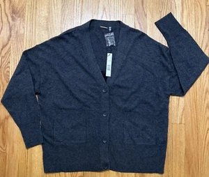 NWT! ELIE TAHARI Gray Wool Cashmere Sweater Cardigan Lace Trim Size Large - Picture 1 of 12