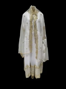 Pakistani Off White Straight Style Sequins Size M/L - Picture 1 of 15