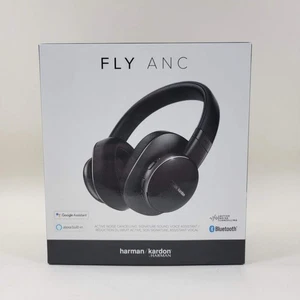 New Harman Kardon Fly ANC Wireless Noise Canceling Over The Ear Headphones Black - Afbeelding 1 van 9