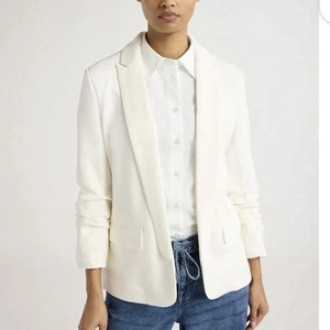 Scoop Blazer Womens XL 14 16 Ivory Winter White Scuba Stretch Scrunch Sleeves - Picture 1 of 7
