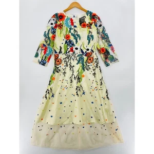 Vicky and Lucas Women's Dress Medium Beige Floral Fit and Flare Embroidered Maxi - Picture 1 of 12